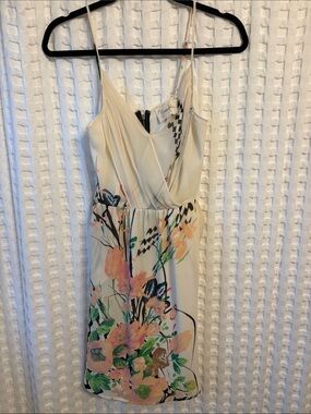 Cream Floral Wrap-Front Spaghetti Strap Dress